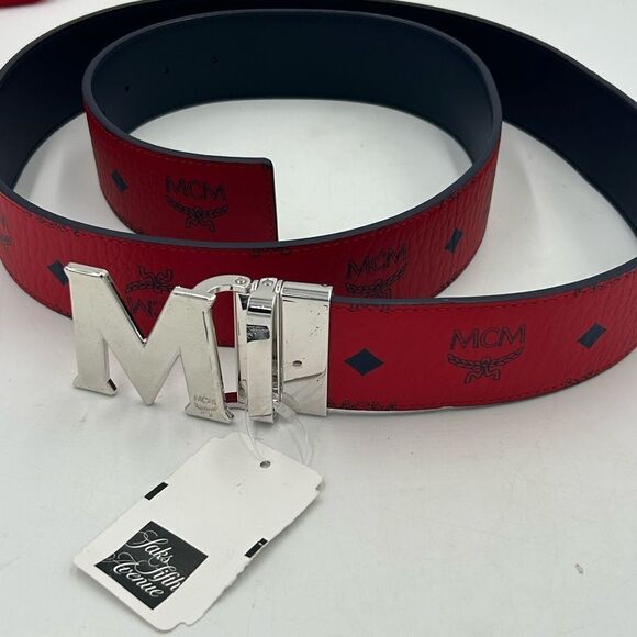 Men’s MCM monogram, red leather reversible belt size 50 can be made smaller - Picture 1 of 8